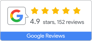 Google Reviews: 4.9 stars rating based on 152 reviews